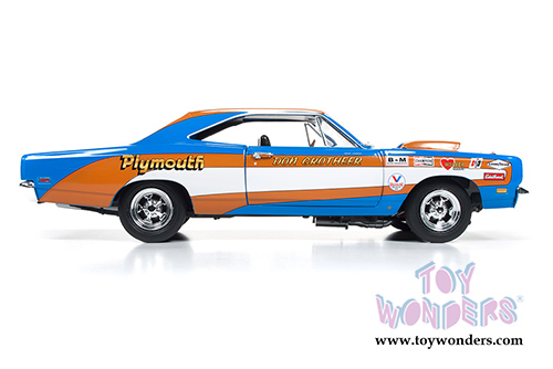 Auto World - Plymouth Road Runner Hard Top - Don Grotheer (1969, 1/18 scale diecast model car, Blue/Orange/White) AW220
