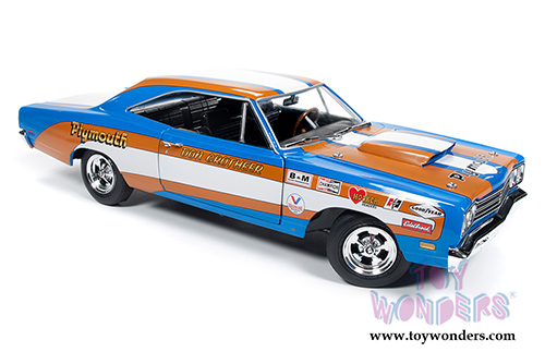 Auto World - Plymouth Road Runner Hard Top - Don Grotheer (1969, 1/18 scale diecast model car, Blue/Orange/White) AW220