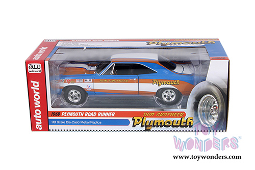 Auto World - Plymouth Road Runner Hard Top - Don Grotheer (1969, 1/18 scale diecast model car, Blue/Orange/White) AW220