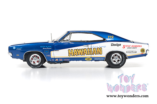 Auto World - Racing Dreams | Dodge Charger Hawaiian NHRA Funny Car (1969, 1/18 scale diecast model car, Blue w/ White stripes) AW231
