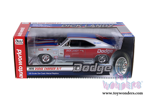 Auto World - Dodge Charger R/T - Dick Landy (1970, 1/18 scale diecast model car, Gray, red and blue stripes) AW238