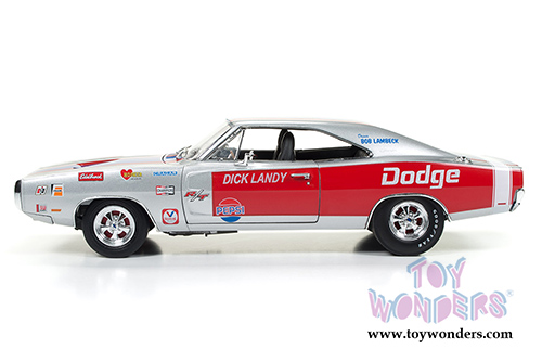 Auto World - Dodge Charger R/T - Dick Landy (1970, 1/18 scale diecast model car, Gray, red and blue stripes) AW238