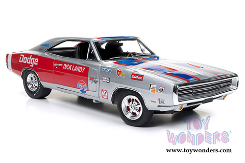 Auto World - Dodge Charger R/T - Dick Landy (1970, 1/18 scale diecast model car, Gray, red and blue stripes) AW238