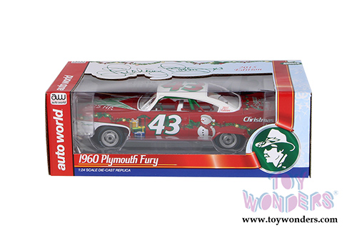 Auto World - Richard Petty #43 Plymouth Fury Christmas Edition Hard Top (1960, 1/24 scale diecast model car, Red, White & Green) AW24003