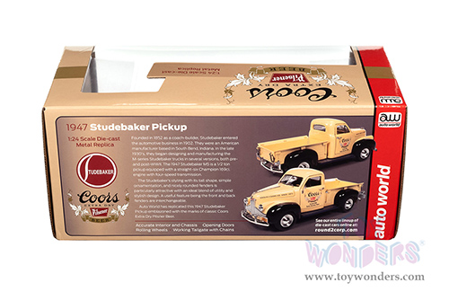 Auto World - Studebaker Pickup Truck - Coors Beer (1947, 1/24 scale diecast model car, Tan) AW24012