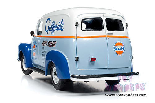 Auto World - Gulf® Oil Chevrolet® Panel Delivery Truck (1948, 1/18 scale diecast model car, Light Blue/Orange) AW250