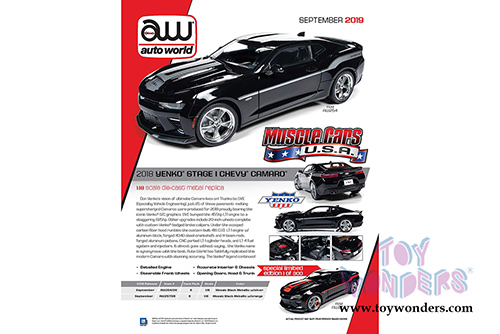 Auto World - Muscle Cars USA | Yenko&reg; Stage 1 Chevy&reg; Camaro&reg; Hardtop (2018, 1/18 scale diecast model car, Mosaic Black/Silver stripes) AW254