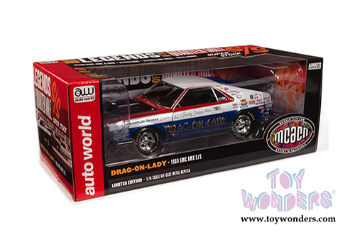 Auto World Legends - AMC AMX S/S Drag on Lady "Legends of the Quarter Mile" Muscle Car & Corvette Nationals (MCACN) (1969, 1/18 scale diecast model car, Red/White/Blue/Black) AW267