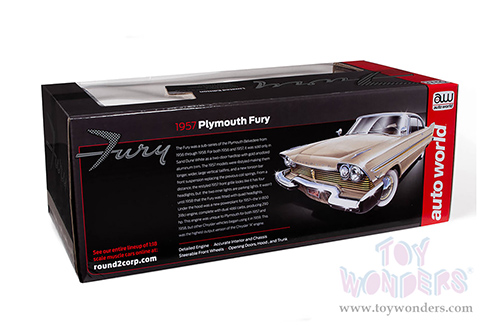 Auto World - Plymouth Fury Hardtop (1957, 1/18 scale diecast model car, Sand Dune White/Gold) AW272