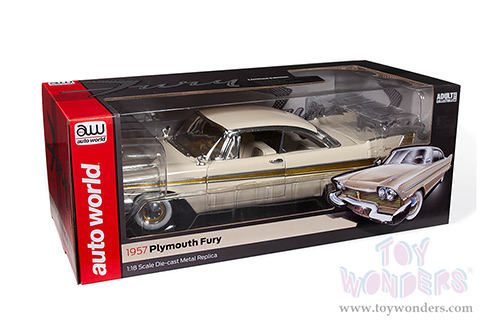 Auto World - Plymouth Fury Hardtop (1957, 1/18 scale diecast model car, Sand Dune White/Gold) AW272