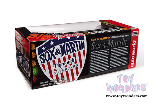 Auto World Legends of the Quarter Mile - Plymouth Road Runner "Sox & Martin" (1969, 1/18 scale diecast model car, Red/White/Blue) AW276