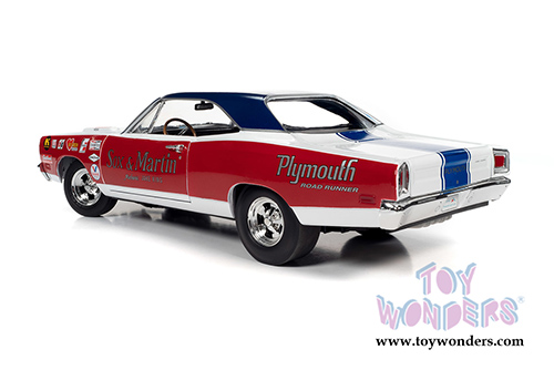 Auto World Legends of the Quarter Mile - Plymouth Road Runner "Sox & Martin" (1969, 1/18 scale diecast model car, Red/White/Blue) AW276