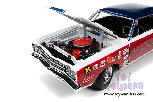 Auto World Legends of the Quarter Mile - Plymouth Road Runner "Sox & Martin" (1969, 1/18 scale diecast model car, Red/White/Blue) AW276