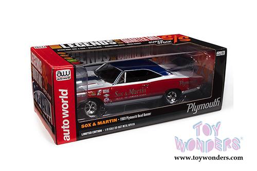 Auto World Legends of the Quarter Mile - Plymouth Road Runner "Sox & Martin" (1969, 1/18 scale diecast model car, Red/White/Blue) AW276