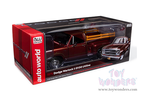 Auto World - Dodge Warlock II D100 Utiline Pickup Truck (1979, 1/18 scale diecast model car, Canyon Red with Gold Striping) AW298