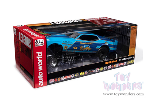 Auto World - Legends of the Quarter Mile | Ford Mustang Funny Car "Harry Schmidt's Blue Max" (1973, 1/18 scale diecast model car, Blue) AW299