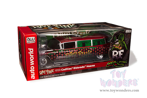Auto World - Cadillac&reg; Eldorado Hearse "Rat Fink" (1959, 1/18 scale diecast model car, Apple Red) AW303