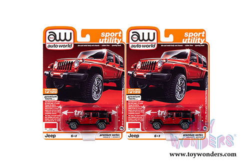 Auto World Sport Utility - Jeep&reg; Wrangler Unlimited Sahara (2018,1/64 scale diecast model car, Firecracker Red w/Black Flat Roof) AWSP036/24A