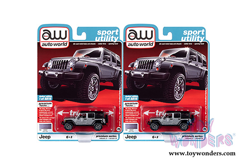Auto World Sport Utility - Jeep&reg; Wrangler Unlimited Sahara (2018,1/64 scale diecast model car, Billet Silver Poly w/Flat Black Roof) AWSP036/24B