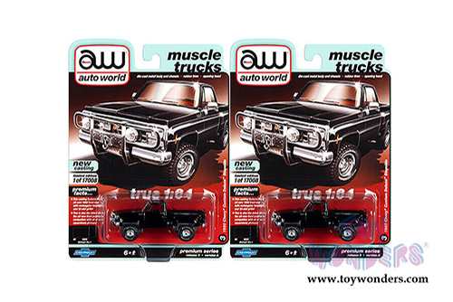 Auto World - Muscle Trucks | Chevrolet&reg; Custom Deluxe Stepside Pickup Truck (1980, 1/64 scale diecast model car, Midnight Black) AWSP057/24A