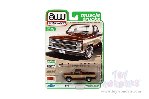 Auto World Premium - 2021 Release 3 | Chevrolet&reg; Silverado&trade; 10 Fleetside Pickup Truck (1983, 1/64 scale diecast model car, Light Bronze Metallic/Almond Brown) AWSP074/24A