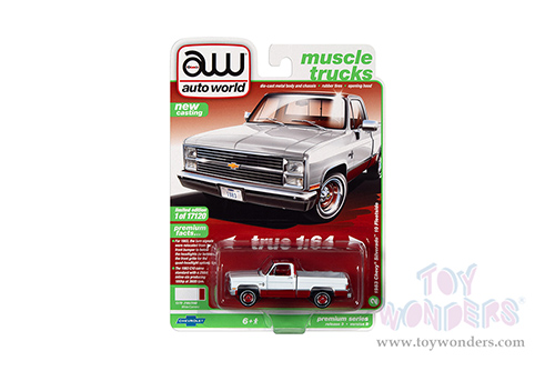 Auto World Premium - 2021 Release 3 | Chevrolet&reg; Silverado&trade; 10 Fleetside Pickup Truck (1983, 1/64 scale diecast model car, Gloss White/Carmine Red) AWSP074/24B