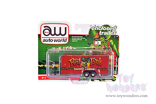 Auto World - Rat Fink Enclosed Car Trailer (1/64 scale diecast model car, Red) AWSP093/24