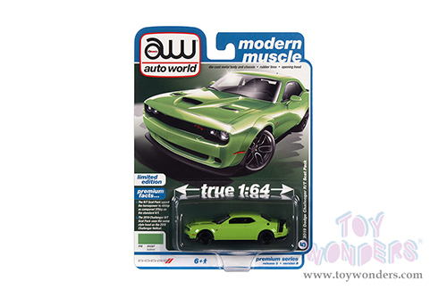 Auto World Premium - 2022 Release 3 | Dodge Challenger R/T Scat Pack "Modern Muscle" (2019, 1/64 scale diecast model car, Sublime Green with Black Tail Stripe) AWSP111/24B
