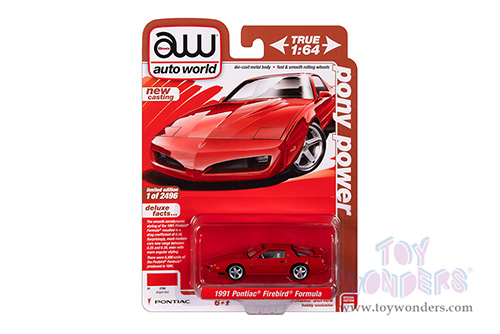Auto World Deluxe - Pontiac® Firebird® Formula "Pony Power" (1991, 1/64 scale diecast model car, Bright Red) AWSP156/24