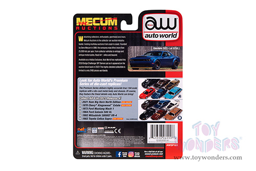 Auto World Premium - Dodge Challenger SRT Demon "Mecum Auctions" (2018, 1/64 scale diecast model car, Indiglo Blue) AWSP161/24