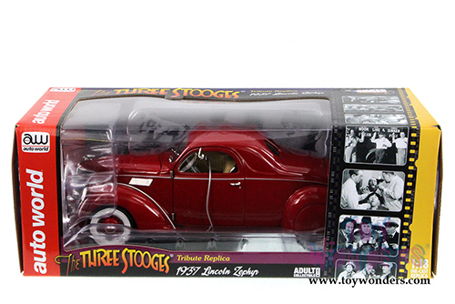 Auto World Silver Screen Machines - The 3 Stooges Lincoln Zephyr Hard Top (1937, 1/18 scale diecast model car, Garnet Red) AWSS113