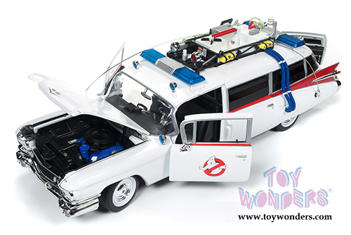Auto World Silver Screen Machines - Ghostbuster Cadillac Ambulance Ecto-1 (1959, 1/18 scale diecast model car, White) AWSS118
