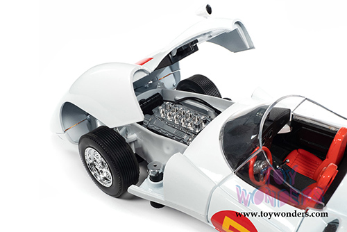 Auto World - Speed Racer Mach 5 with Chim Chim and Speed Racer Figures (1/18 scale diecast model car, White) AWSS124