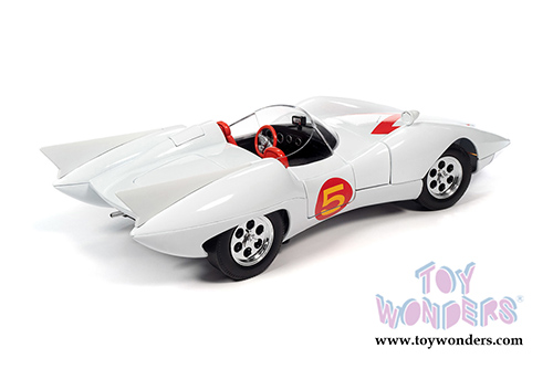 Auto World - Speed Racer Mach 5 with Chim Chim and Speed Racer Figures (1/18 scale diecast model car, White) AWSS124