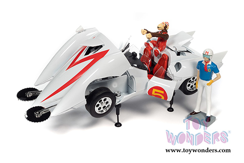 Auto World - Speed Racer Mach 5 with Chim Chim and Speed Racer Figures (1/18 scale diecast model car, White) AWSS124