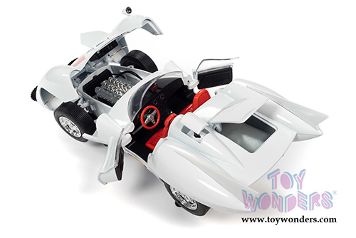 Auto World - Speed Racer Mach 5 with Chim Chim and Speed Racer Figures (1/18 scale diecast model car, White) AWSS124