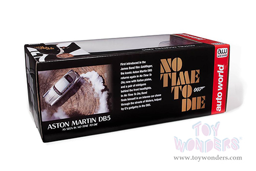 Auto World Silver Screen Machines | Aston Martin DB5 Coupe RHD (Right Hand Drive) - James Bond 007 "No Time To Die" (1965, 1/18 scale diecast model car, Silver Birch Metallic) AWSS131