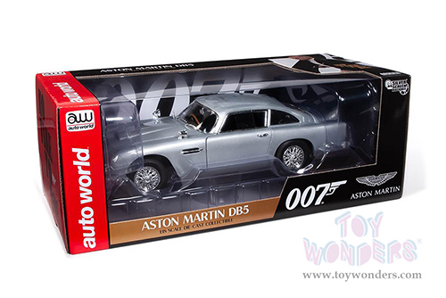 Auto World Silver Screen Machines | Aston Martin DB5 Coupe RHD (Right Hand Drive) - James Bond 007 "No Time To Die" (1965, 1/18 scale diecast model car, Silver Birch Metallic) AWSS131