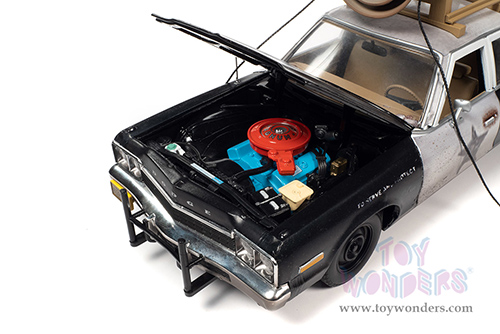 Auto World - Dodge Monaco "Bluesmobile" with Loud Speaker (Dirty) with Jake and Elwood Blues Figures "The Blues Brothers" (1980) Movie (1974, 1/18 scale diecast model car, Black/White) AWSS133