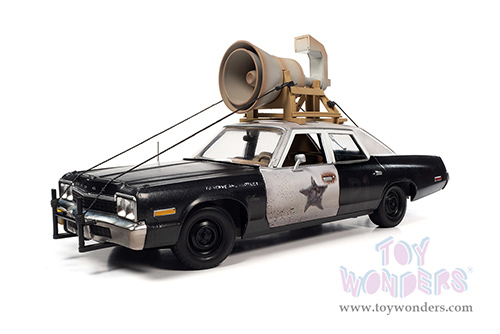 Auto World - Dodge Monaco "Bluesmobile" with Loud Speaker (Dirty) with Jake and Elwood Blues Figures "The Blues Brothers" (1980) Movie (1974, 1/18 scale diecast model car, Black/White) AWSS133
