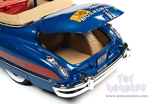 Auto World - Cadillac&reg; Series 62 Convertible with Mr. Monopoly Resin Figure (1947, 1/18 scale diecast model car, Blue/Red) AWSS136