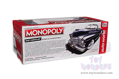 Auto World - Cadillac&reg; Series 62 Convertible with Mr. Monopoly Resin Figure (1947, 1/18 scale diecast model car, Blue/Red) AWSS136