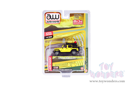Auto World/Mijo Exclusives - Jeep&reg; Wrangler Rubicon Unlimited 4x4 with Roof Rack(2018, 1/64 scale diecast model car, Yellow/Black) CP7752