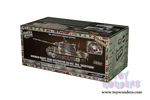 Forces of Valor - German Heavy Tank Destroyer Sd.Kfz.186 Jagdtiger (With Henschel suspension & Road Wheels) (1/32 scale diecast model car, Camouflage Forest) FOV-801024A