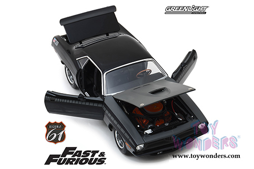Greenlight Highway 61 - Fast & Furious | Letty's Custom Plymouth Barracuda Hardtop (1/18 scale diecast model car, Black/Gray) HWY18005