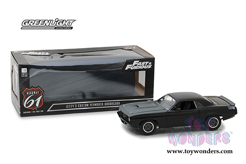 Greenlight Highway 61 - Fast & Furious | Letty's Custom Plymouth Barracuda Hardtop (1/18 scale diecast model car, Black/Gray) HWY18005