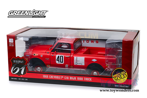 Greenlight Highway 61 - Mecum Auctions | Chevrolet&reg; C10 Baja 1000 #40 Pickup Truck (1969, 1/18 scale diecast model car, Red) HWY18007