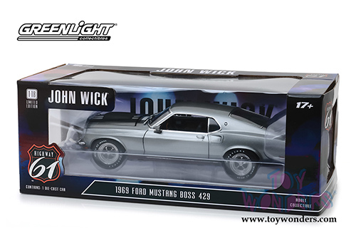 Greenlight Highway 61 - John Wick Ford Mustang BOSS 429  (1969, 1/18 scale diecast model car, Gray) HWY18016