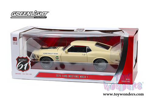 Greenlight Highway 61 - Ford Mustang Mach 1 - Competition Limited Team - SCCA Manufacturer’s Road Rally Championship (1970, 1/18 scale diecast model car, Yellow) HWY18019