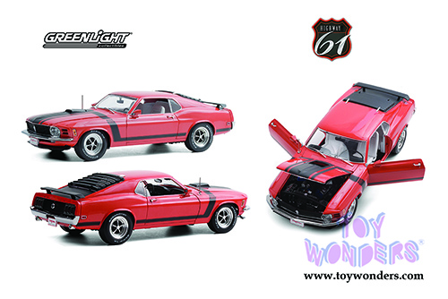 Greenlight Highway 61 - Ford Mustang BOSS 302 Fastback (Lot #790) Barrett-Jackson (1970, 1/18 scale diecast model car, Calypso Coral) HWY18030